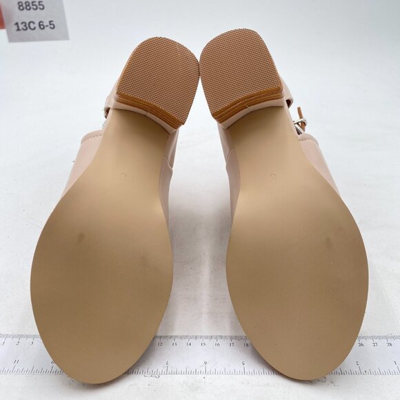 FSJ Apricot Peep Open Toe Cut Out Buckle Comfortable Block Low Heel Ankle Bootie - Picture 7 of 8